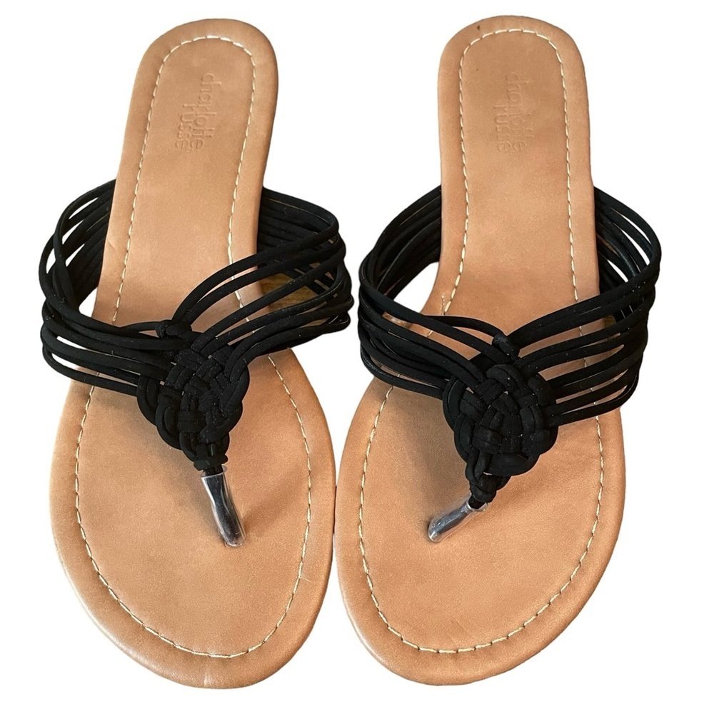 Charlotte Russe black macrame flat Sandals, size 7